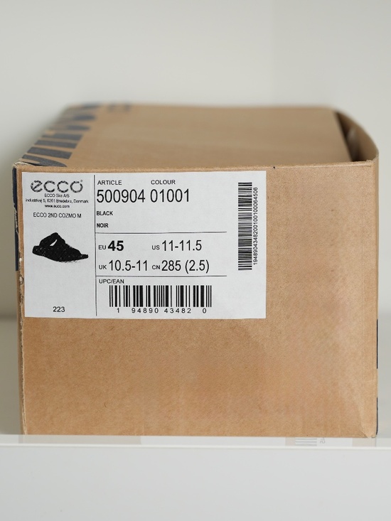 $120 Ecco Mens 2nd Cozmo Two Band Slide Black Leather Sandals US 11 11.5 EU 45 main image 4